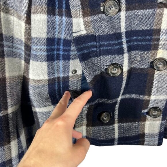 Abercrombie & Fitch Womens Plaid Wool Cropped Peacoat Jacket XS Blue Y2K Preppy - Picture 7 of 13